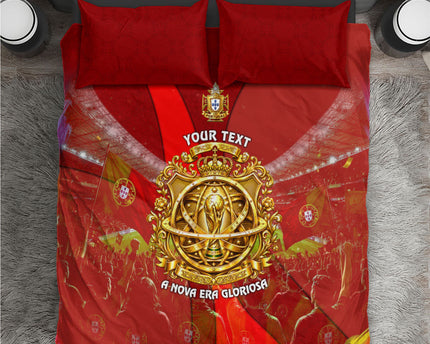 Custom Portugal Football World Champions 2026 Bedding Set Golden Shield Crown Crest Soccer Trophy