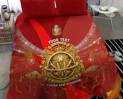 Custom Portugal Football World Champions 2026 Bedding Set Golden Shield Crown Crest Soccer Trophy