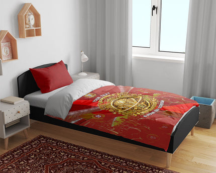 Custom Portugal Football World Champions 2026 Bedding Set Golden Shield Crown Crest Soccer Trophy