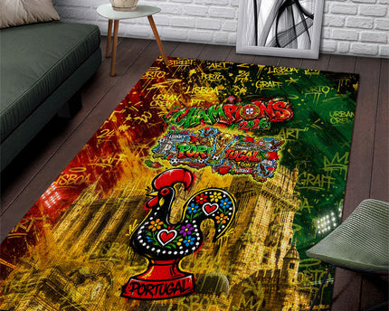 Portugal Football Champions 2026 Area Rug Urban Graffiti Street Art Galo De Barcelos