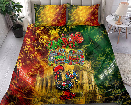 Portugal Football Champions 2026 Bedding Set Urban Graffiti Street Art Galo De Barcelos