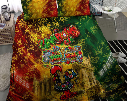 Portugal Football Champions 2026 Bedding Set Urban Graffiti Street Art Galo De Barcelos