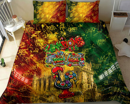 Portugal Football Champions 2026 Bedding Set Urban Graffiti Street Art Galo De Barcelos