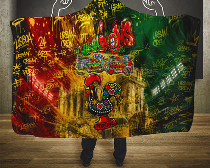 Portugal Football Champions 2026 Hooded Blanket Urban Graffiti Street Art Galo De Barcelos