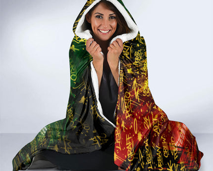 Portugal Football Champions 2026 Hooded Blanket Urban Graffiti Street Art Galo De Barcelos