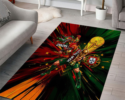 Personalized Portugal Football Champions 2026 Area Rug Rooster Mascot Comic Trophy Soccer Ball