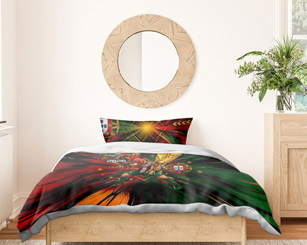 Personalized Portugal Football Champions 2026 Bedding Set Rooster Mascot Comic Trophy Soccer Ball