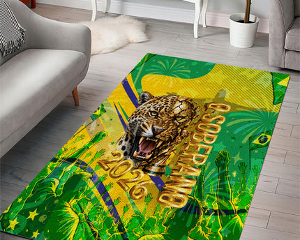 Brazil Football Champions 2026 Area Rug Sovereign Jaguar Golden Trophy 3D Graphic Design