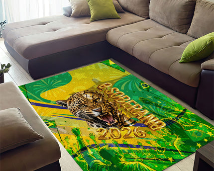 Brazil Football Champions 2026 Area Rug Sovereign Jaguar Golden Trophy 3D Graphic Design