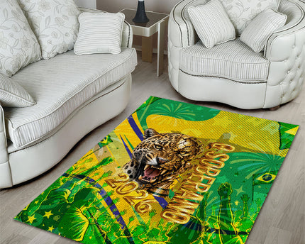 Brazil Football Champions 2026 Area Rug Sovereign Jaguar Golden Trophy 3D Graphic Design