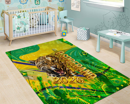 Brazil Football Champions 2026 Area Rug Sovereign Jaguar Golden Trophy 3D Graphic Design