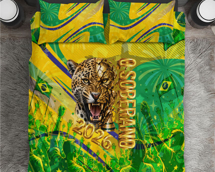 Brazil Football Champions 2026 Bedding Set Sovereign Jaguar Golden Trophy 3D Graphic Design