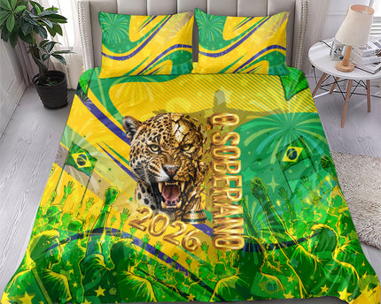 Brazil Football Champions 2026 Bedding Set Sovereign Jaguar Golden Trophy 3D Graphic Design