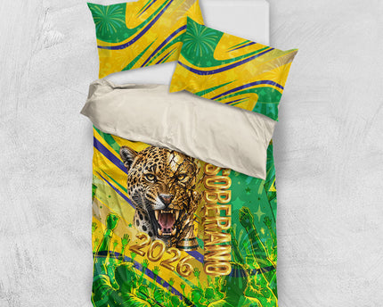 Brazil Football Champions 2026 Bedding Set Sovereign Jaguar Golden Trophy 3D Graphic Design