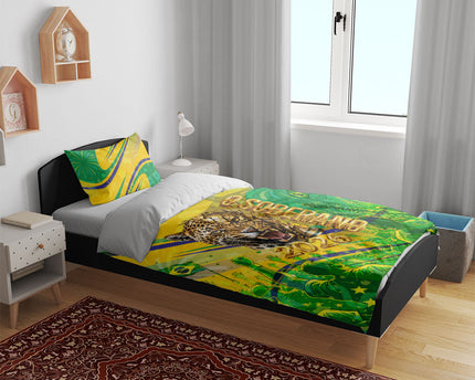 Brazil Football Champions 2026 Bedding Set Sovereign Jaguar Golden Trophy 3D Graphic Design