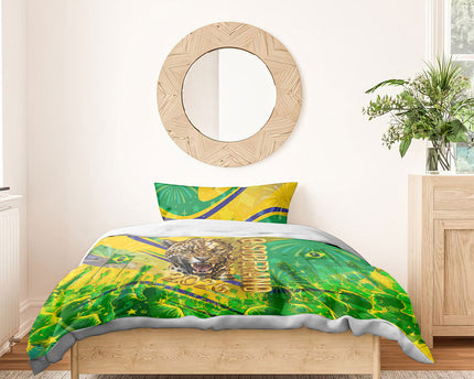 Brazil Football Champions 2026 Bedding Set Sovereign Jaguar Golden Trophy 3D Graphic Design