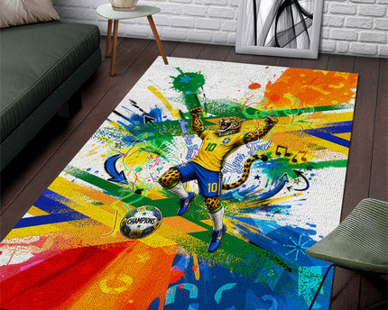 Personalized Brazil 6 Time World Football Champion 2026 Area Rug Hexa Brasil Jaguar Mascot - Graffiti Splash Art