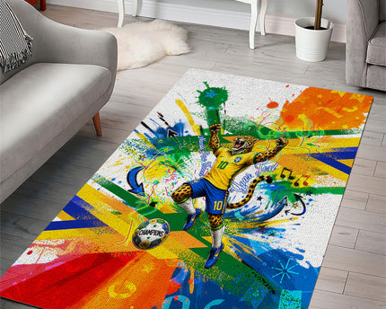 Personalized Brazil 6 Time World Football Champion 2026 Area Rug Hexa Brasil Jaguar Mascot - Graffiti Splash Art