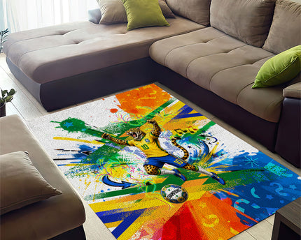 Personalized Brazil 6 Time World Football Champion 2026 Area Rug Hexa Brasil Jaguar Mascot - Graffiti Splash Art