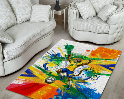 Personalized Brazil 6 Time World Football Champion 2026 Area Rug Hexa Brasil Jaguar Mascot - Graffiti Splash Art
