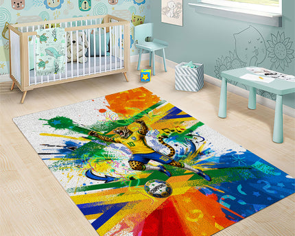 Personalized Brazil 6 Time World Football Champion 2026 Area Rug Hexa Brasil Jaguar Mascot - Graffiti Splash Art