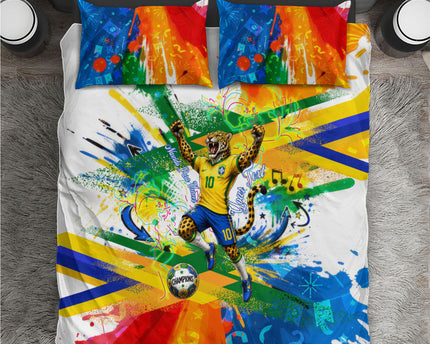 Personalized Brazil 6 Time World Football Champion 2026 Bedding Set Hexa Brasil Jaguar Mascot - Graffiti Splash Art