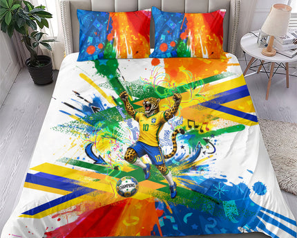 Personalized Brazil 6 Time World Football Champion 2026 Bedding Set Hexa Brasil Jaguar Mascot - Graffiti Splash Art