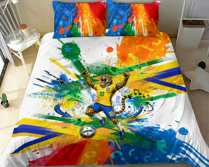 Personalized Brazil 6 Time World Football Champion 2026 Bedding Set Hexa Brasil Jaguar Mascot - Graffiti Splash Art