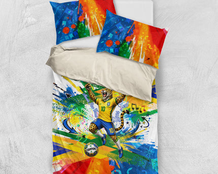 Personalized Brazil 6 Time World Football Champion 2026 Bedding Set Hexa Brasil Jaguar Mascot - Graffiti Splash Art