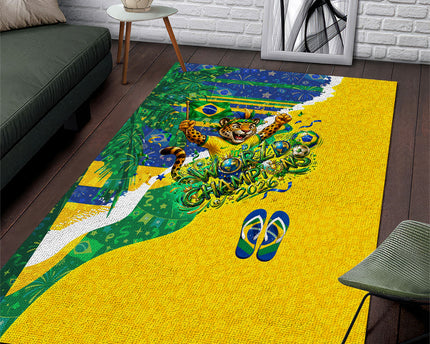 Brazil Football World Champions 2026 Area Rug Brasil Futebol - Jaguar Mascot - Vibrant Carnival Style