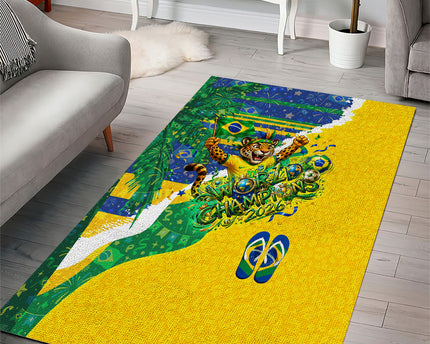 Brazil Football World Champions 2026 Area Rug Brasil Futebol - Jaguar Mascot - Vibrant Carnival Style