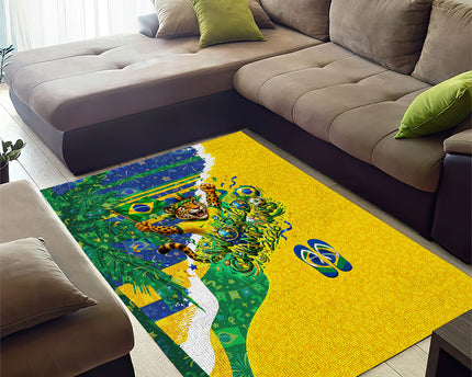 Brazil Football World Champions 2026 Area Rug Brasil Futebol - Jaguar Mascot - Vibrant Carnival Style