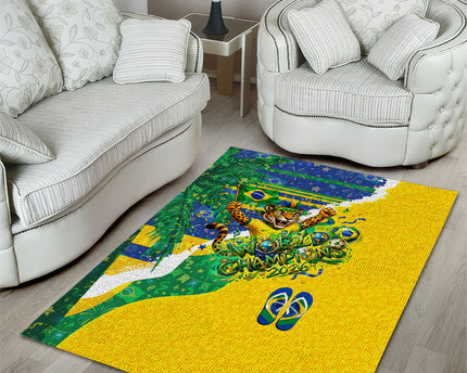 Brazil Football World Champions 2026 Area Rug Brasil Futebol - Jaguar Mascot - Vibrant Carnival Style