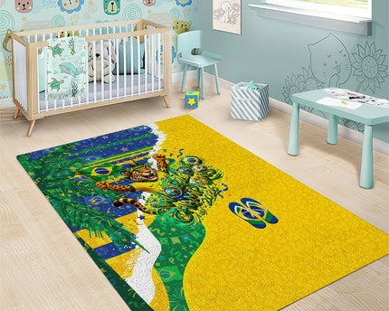 Brazil Football World Champions 2026 Area Rug Brasil Futebol - Jaguar Mascot - Vibrant Carnival Style