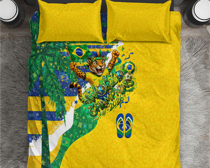 Brazil Football World Champions 2026 Bedding Set Brasil Futebol - Jaguar Mascot - Vibrant Carnival Style