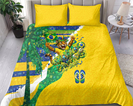 Brazil Football World Champions 2026 Bedding Set Brasil Futebol - Jaguar Mascot - Vibrant Carnival Style