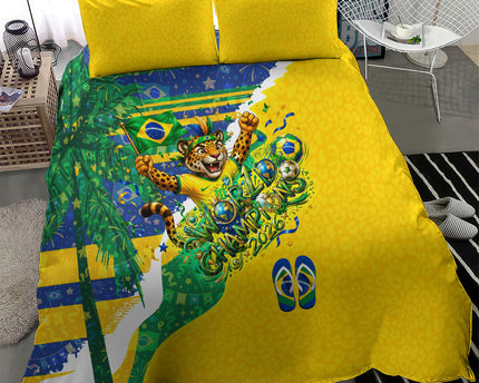 Brazil Football World Champions 2026 Bedding Set Brasil Futebol - Jaguar Mascot - Vibrant Carnival Style
