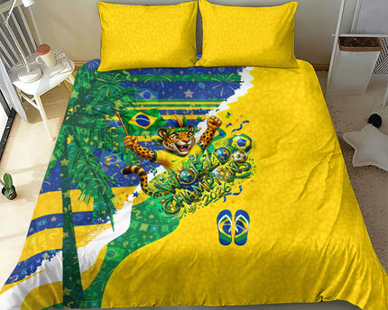 Brazil Football World Champions 2026 Bedding Set Brasil Futebol - Jaguar Mascot - Vibrant Carnival Style