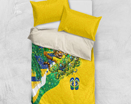 Brazil Football World Champions 2026 Bedding Set Brasil Futebol - Jaguar Mascot - Vibrant Carnival Style