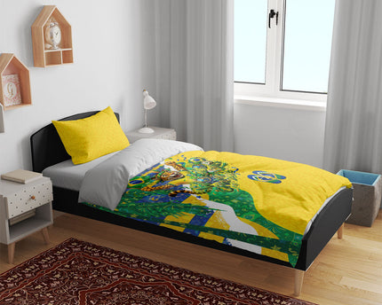 Brazil Football World Champions 2026 Bedding Set Brasil Futebol - Jaguar Mascot - Vibrant Carnival Style