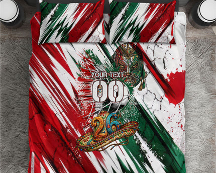Personalized Mexico Football Ganadores Bedding Set Aztec Jaguar Cultural Heritage Soccer Art