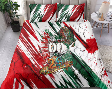 Personalized Mexico Football Ganadores Bedding Set Aztec Jaguar Cultural Heritage Soccer Art
