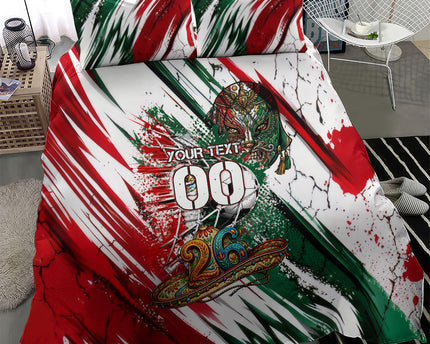 Personalized Mexico Football Ganadores Bedding Set Aztec Jaguar Cultural Heritage Soccer Art