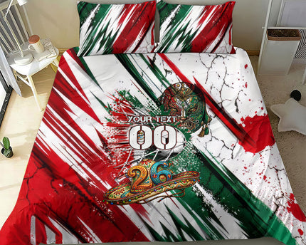 Personalized Mexico Football Ganadores Bedding Set Aztec Jaguar Cultural Heritage Soccer Art