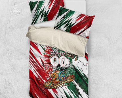 Personalized Mexico Football Ganadores Bedding Set Aztec Jaguar Cultural Heritage Soccer Art