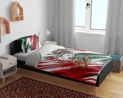 Personalized Mexico Football Ganadores Bedding Set Aztec Jaguar Cultural Heritage Soccer Art