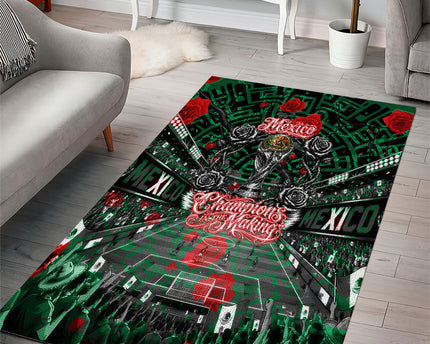 Mexico Football Golden Eagle Champions Area Rug Aztec Geometric Pattern Red Rose