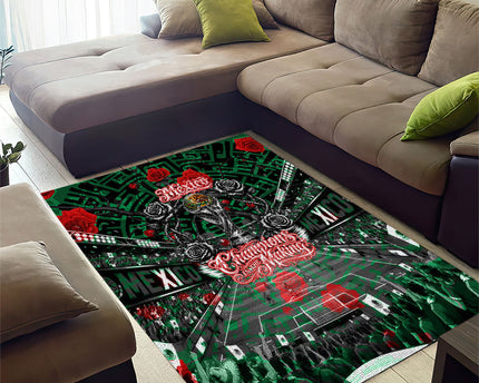 Mexico Football Golden Eagle Champions Area Rug Aztec Geometric Pattern Red Rose
