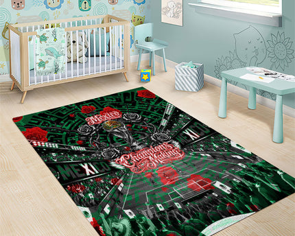 Mexico Football Golden Eagle Champions Area Rug Aztec Geometric Pattern Red Rose