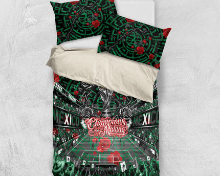 Mexico Football Golden Eagle Champions Bedding Set Aztec Geometric Pattern Red Rose